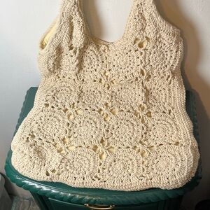 Universal Thread Crocheted Ivory Rosette Coastal Grandma Bohemian Satchel Bag